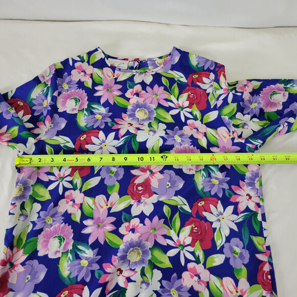 Kathie Lee Shirt Womens 6 Top Multicolor Floral Short Sleeve Round Keyhole Neck - Picture 4 of 10